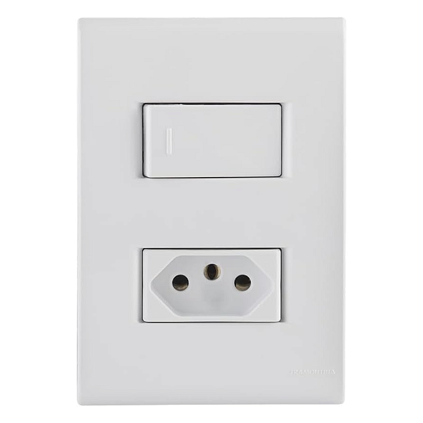 Conjunto 1 Interruptor Simples + 1 Tomada 2P+T 20A 170/044 Branco Liz Tramontina