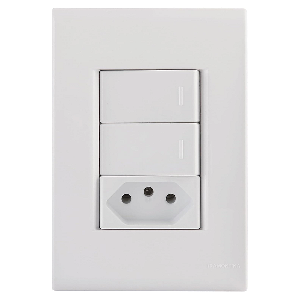 Conjunto 2 Interruptor Simples + 1 Tomada 2P+T 10A 57170/073 Branco Liz Tramontina