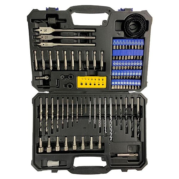 Kit Maleta 110 peças Goodyear broca/ bits/ serra copo/ limitador/ escariador/ chave allen/ gabarito