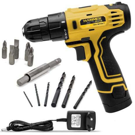 Furadeira e Parafusadeira Hammer Com Acessórios Lítio PLI-12 Bivolt 700rpm 6 meses garantia
