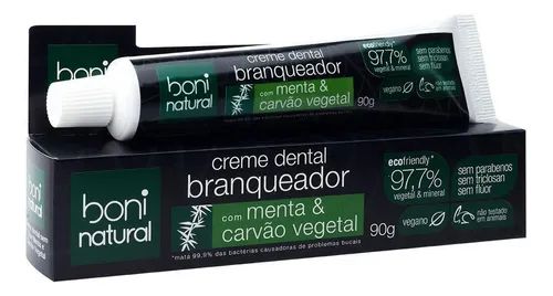 Creme Dental Branqueador Vegano Menta & Carvão Vegetal 90G Boni Natural