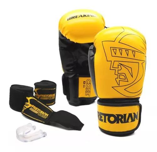 Conjunto Luva de Boxe / Muay Thai Pretorian Core  Amarelo / Preto tam 10oz