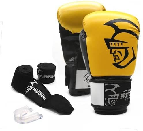 Conjunto Luva de Boxe / Muay Thai Pretorian Elite Amarelo / Preto tam 16oz
