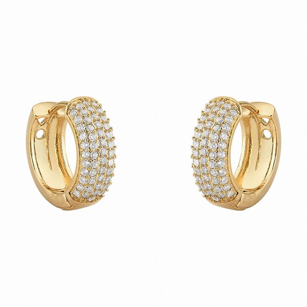 Brinco Argola Cravejada M Banho de Ouro 18K