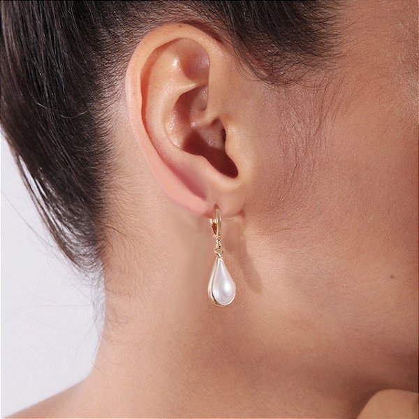Brinco Argola Gotas de Pérolas Banho de Ouro 18K