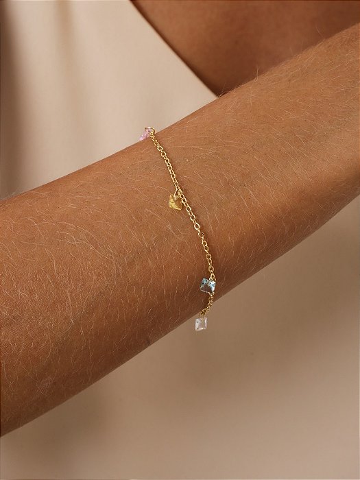 Pulseira Banho de Ouro18K com Cristais Coloridos