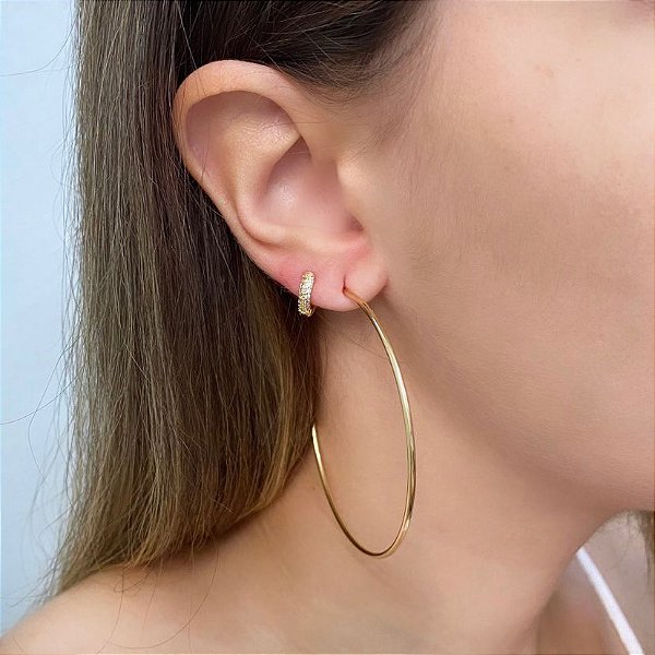 Brinco Argola 7 cm Banho de Ouro 18K