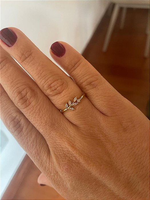 Anel Ramo Cravejado Banho de Ouro 18K