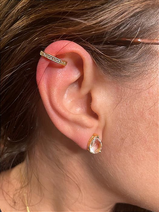 Piercing Orelha Hélix Cravejado (Pressão) UNIDADE Folheado a Ouro 18k