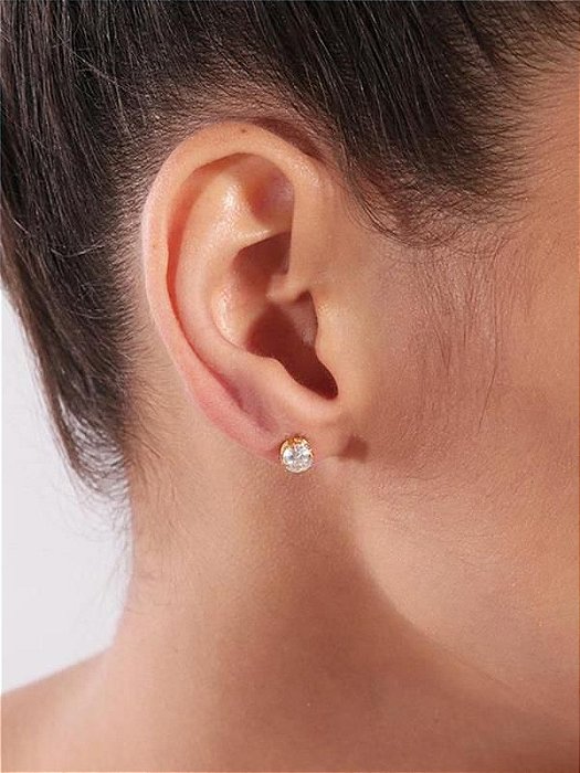 Brinco Ponto de Luz Incolor Banho de Ouro 18K