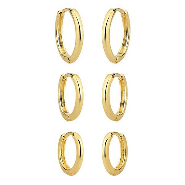 Brinco Trio de Argolas Lisas Douradas