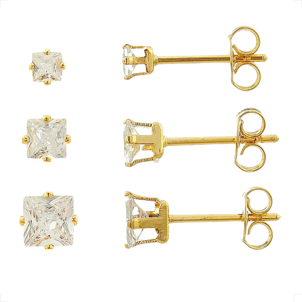 Brinco Trio Ponto de Luz Banho de Ouro 18K