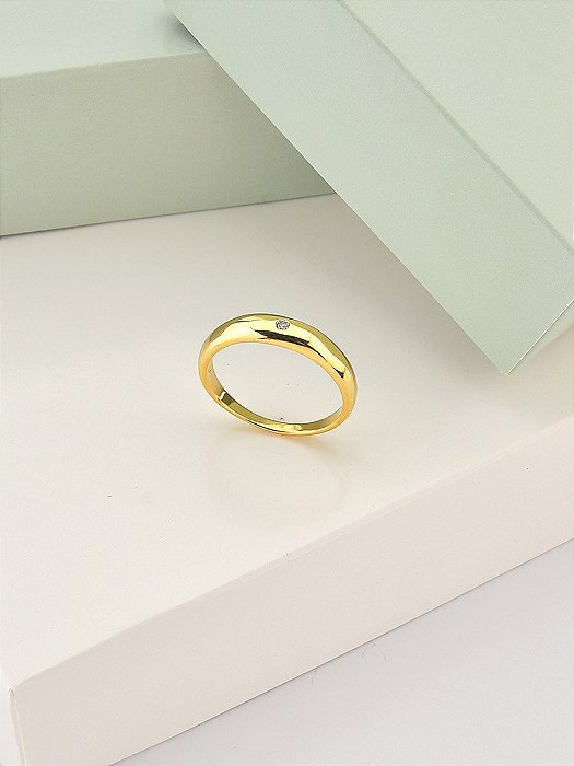 Anel Liso Ponto de Luz Banhado a Ouro 18K