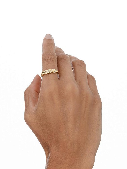 AnelTorcido Liso e Incolor Banho de Ouro18K