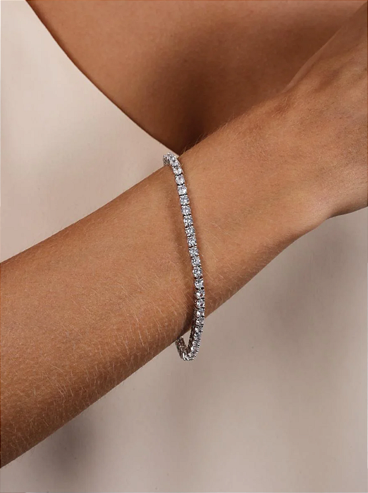 Pulseira Luxo Riviera Incolor Banhado no Ródio Branco