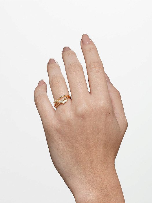 Anel Folha Cravejado  Banho de Ouro 18K