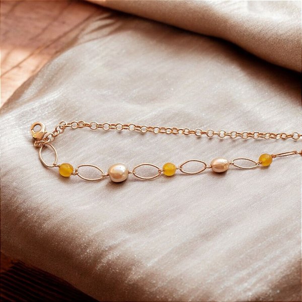 Pulseira Dupla Pérola Pérola Banho de Ouro 18K