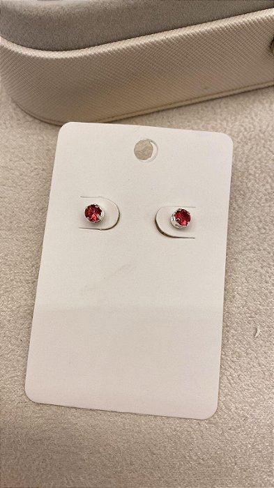 Brinco Ponto de Luz Rosa Rubi P Banho de Prata