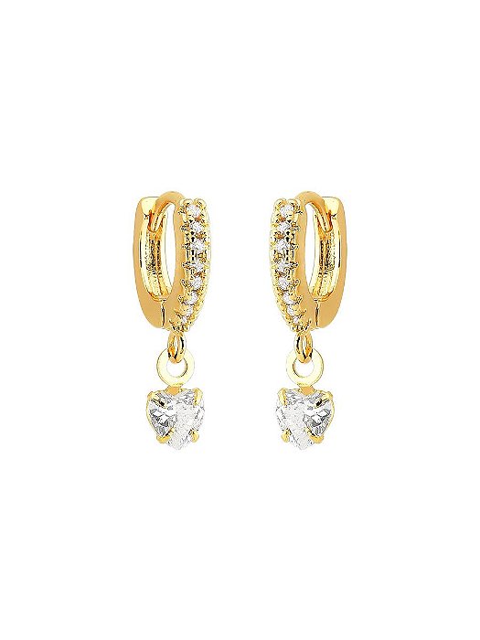 Brinco Argola Cravejada Com Coração P Banho de Ouro 18K
