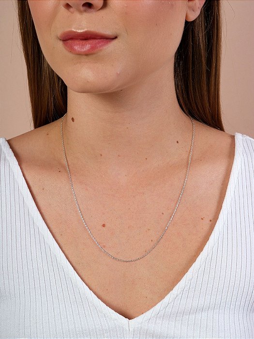 Corrente Modelo Mini Elos 50cm Banho de Prata