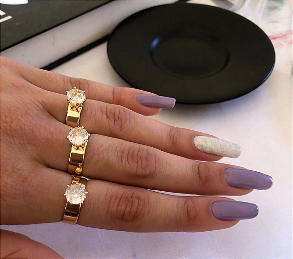 Anel Solitário G Regulável Banho de Ouro 18K