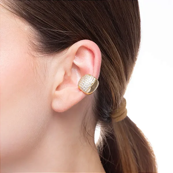 Brinco Piercing Abaulado Cravejado Banho De Ouro 18K