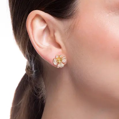 Brinco Flor Cravejada Banho de Ouro 18K