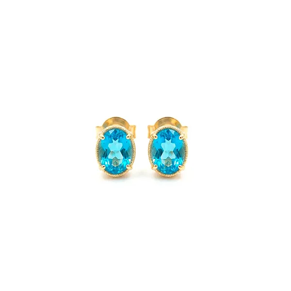 Brinco Pedra Oval Aquamarine Banho de Ouro 18K