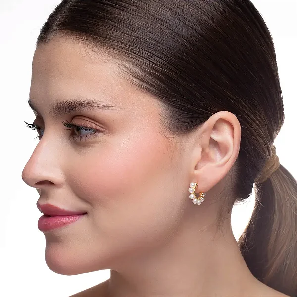 Brinco Argola Pérolas 4MM Banho de Ouro 18K