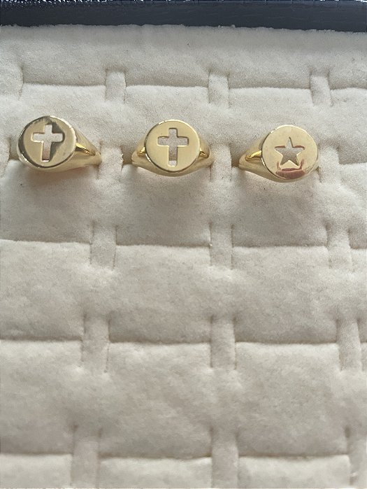 Anel Falange Dedinho Infantil Cruz Tam 7 Banho de Ouro 18K