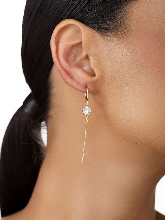 Brinco Argola Ponto de Luz e Franja Banho de Ouro 18K