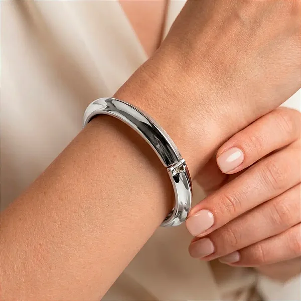 Pulseira Bracelete Assimétrica Lisa Banho de Ródio