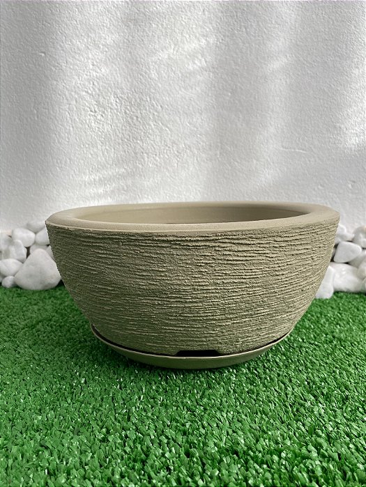 Vaso de Planta Bacia com Prato Bege 12x26
