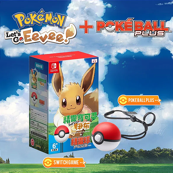 Pokemon Lets Go Eevee + Pokeball Plus + Mew Bundle Japonês