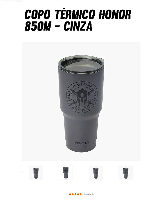 Copo Térmico Honor Invictus 850 ml - Cinza