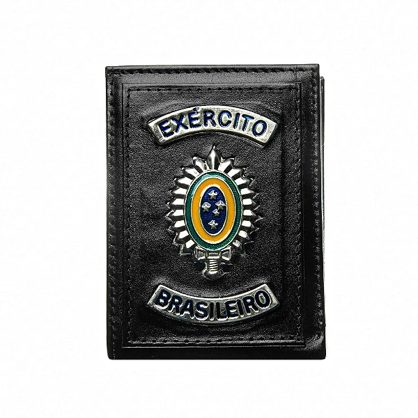 Carteira couro sintético Preta Brasão Metal