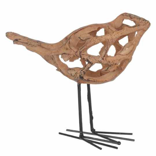 ESCULTURA PASSARO POLIRESINA  BEGE  E PRETO