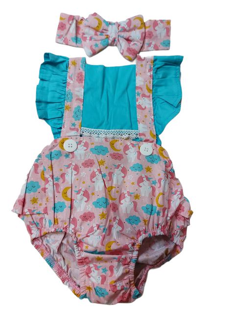 Romper Luxo Unicórnio Azul