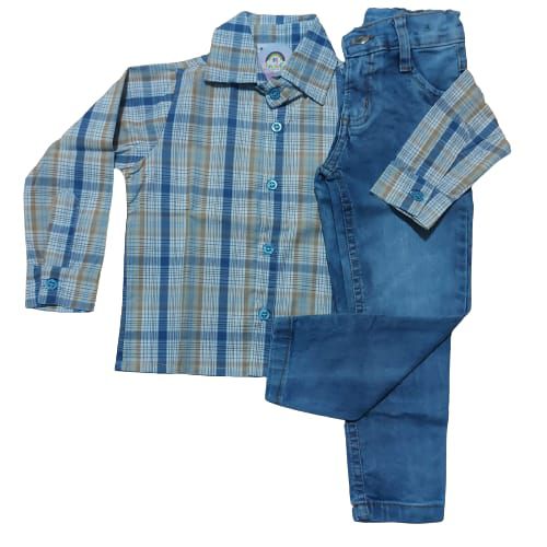 Conjunto infantil com calça jeans e camisa xadrez Class