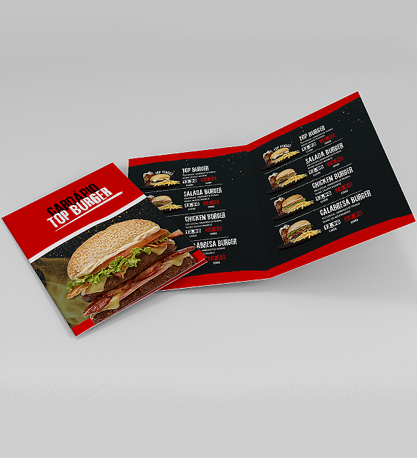 Cardápio Personalizado com Uma Dobra Tamanho Aberto A4