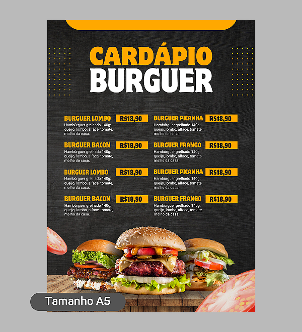 Cardápio Personalizado Tamanho A5