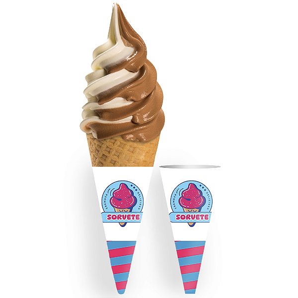 Embalagem Cone Para Casquinha Sorvete Azul/Rosa