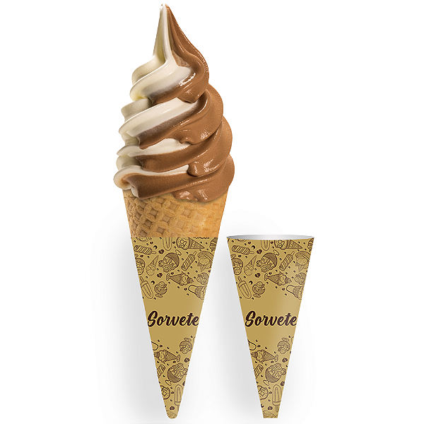 Embalagem Cone Para Casquinha Sorvete Marrom/Bege