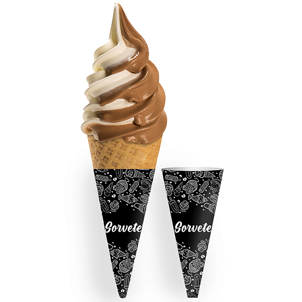 Embalagem Cone Para Casquinha Sorvete Preto Giz