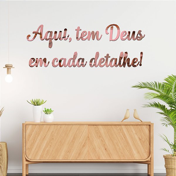 Espelho Decorativo Frase "Aqui, tem Deus em cada detalhe!" Acrílico Espelhado