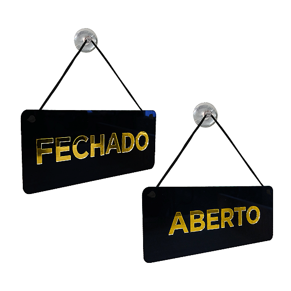 Placa Preta Em Acrílico Aberto/Fechado Espelhado Dourado