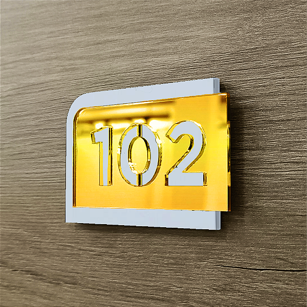 Placa Número de Porta Apartamento em Acrílico Branco e Dourado