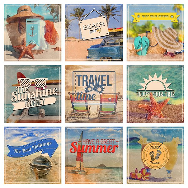 AZULEJOS DECORATIVOS VERÃO GOOD VIBES KIT 9 PEÇAS 15X15
