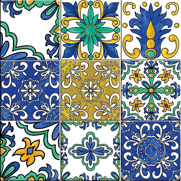 AZULEJOS DECORATIVOS PORTUGUÊS BARCELOS COM VERNIZ FOSCO KIT 9 PEÇAS 15X15 CM