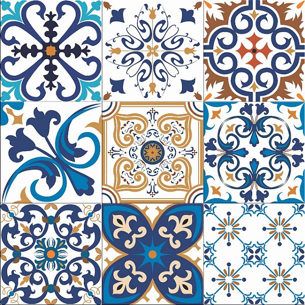 AZULEJOS DECORATIVOS PORTUGUÊS COIMBRA COM VERNIZ FOSCO KIT 9 PEÇAS 15X15 CM